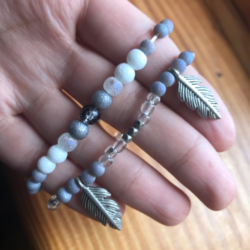 Feather dangle bracelet bundle OOAK